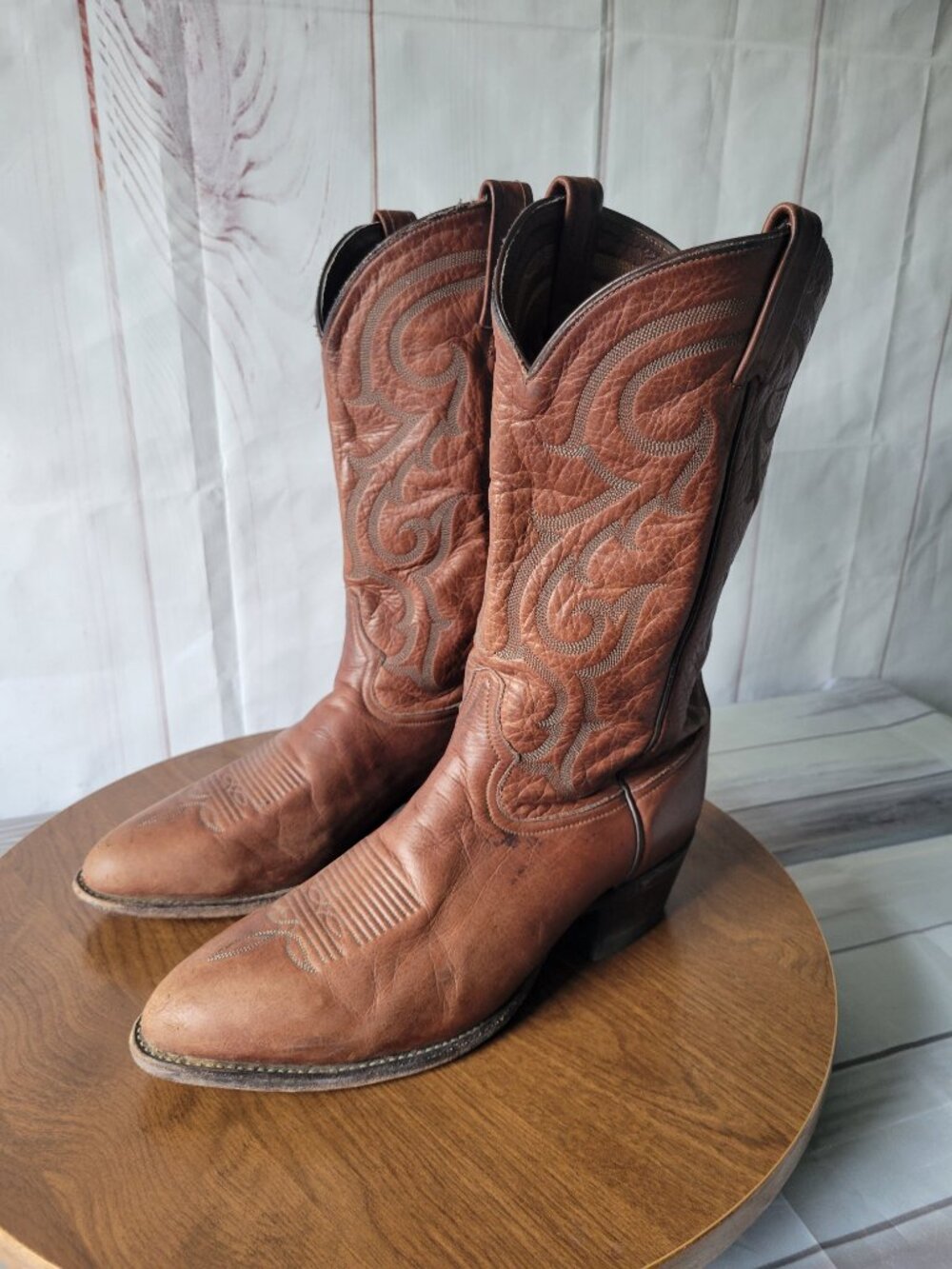 Tony Lama Men’s Sz10.5 Brown Leather Western Boots, High-quality Leather Pull-on - Picture 7 of 14